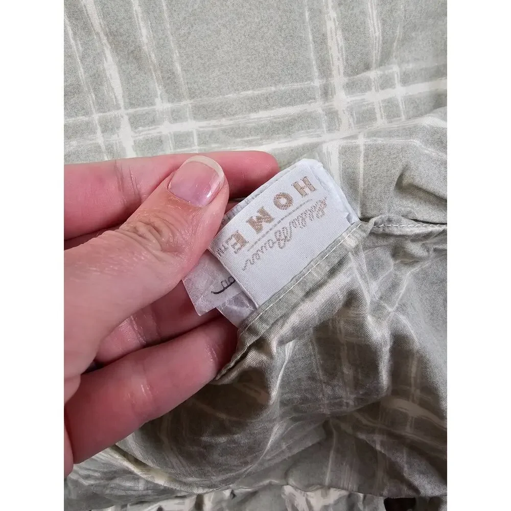 Vtg Eddie Bauer Home Standard Size Pillow Sham Sage Green White Plaid Ruffled